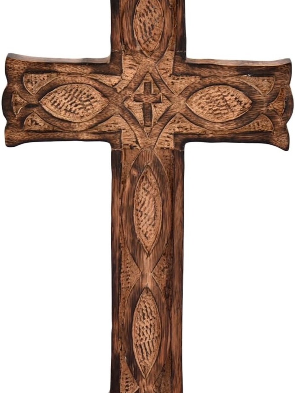 Carved Wooden Wall Cross - Warm Brown